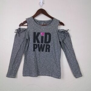 Carters Girl 14 Long Sleeve Gray Top Cold Shoulder Kid PWR Graphic Glitter Heart